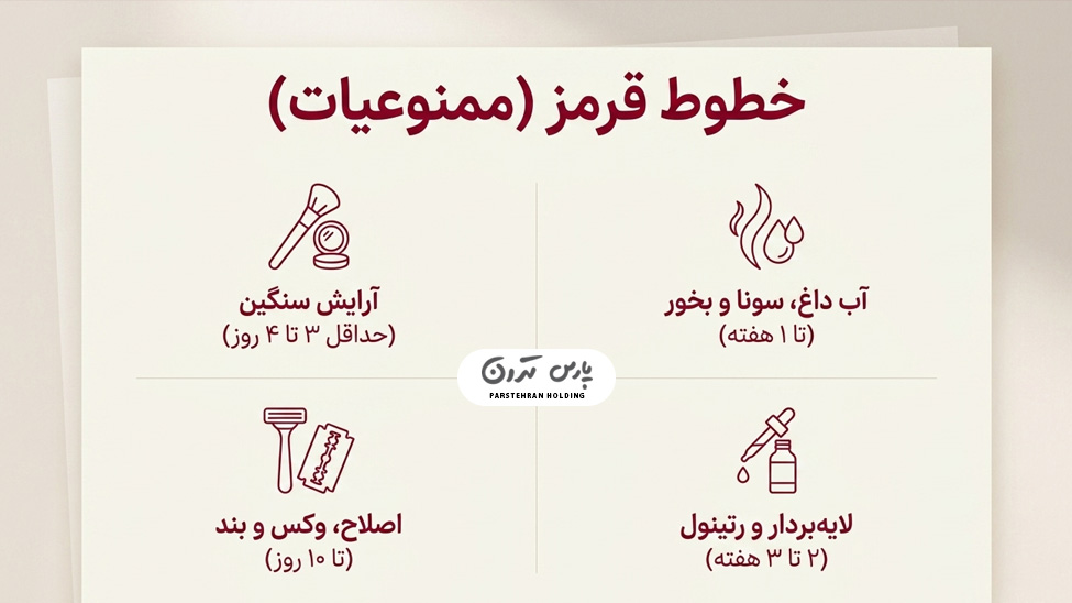 List of prohibited things after carbon facial peeling مراقبت های بعد از پیلینگ صورت تا هفت روز بعد از انجام