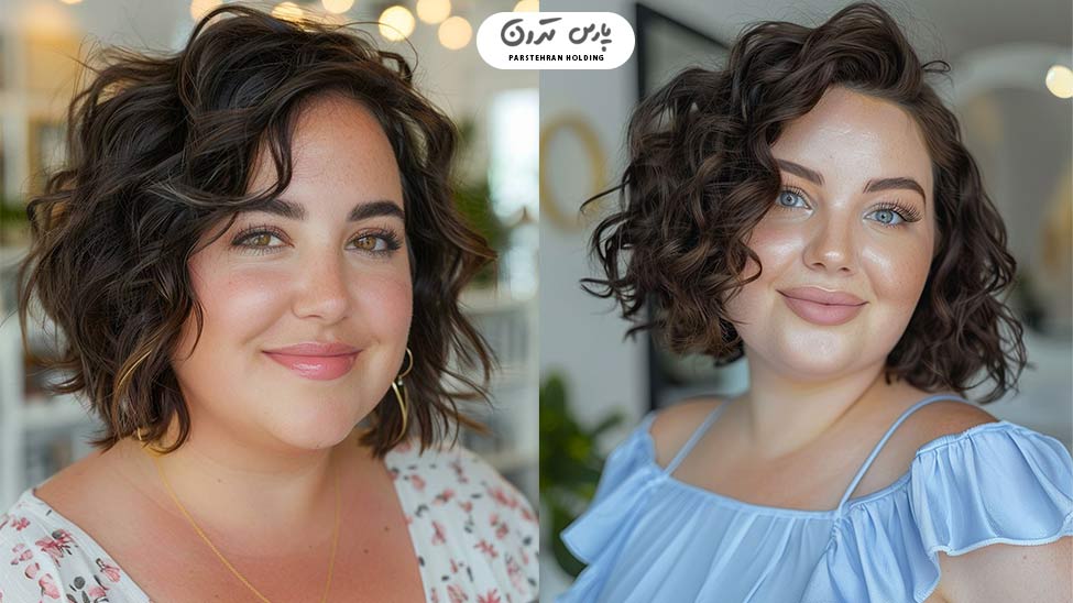 Short curly bob with slanted parting3 باب کوتاه فر فرق کج برای صورت رگد