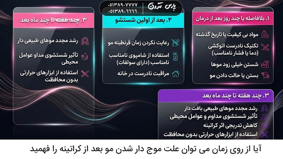 an we determine the cause of wavy hair after keratin treatment based on time علت موج دار شدن مو بعد از کراتینه با توجه به زمان وقوع