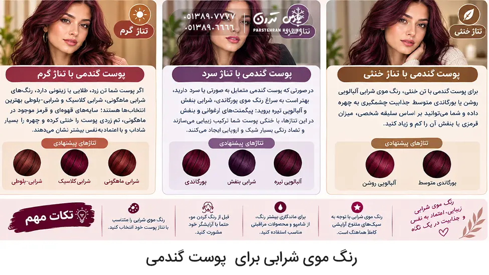 Burgundy hair color for different wheat skin tones رنگ موی شرابی برای پوست گندمی