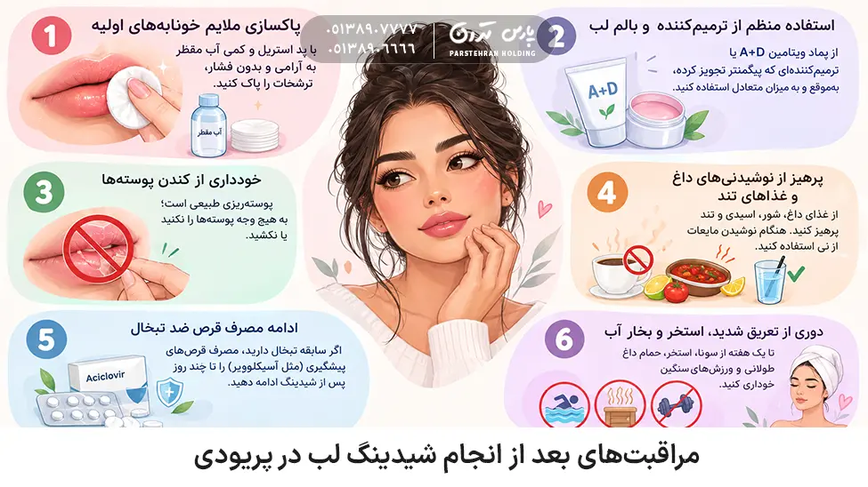 Aftercare for lip shading during menstruation مراقبتهای بعد از انجام شیدینگ لب در پریودی