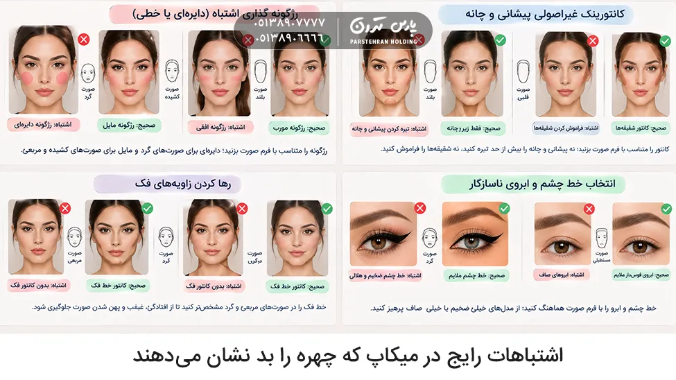 Common mistakes in makeup based on face shape that make the face look bad اشتباهات رایج در میکاپ بر اساس فرم صورت که چهره را بد نشان می دهند