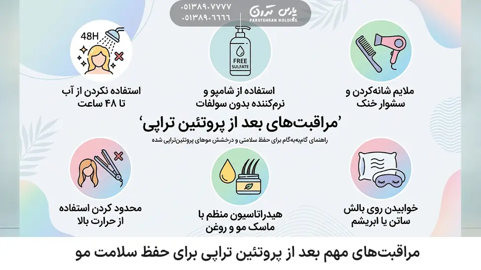Important care after protein therapy to maintain hair health مراقبتهای مهم بعد از پروتئین تراپی برای حفظ سلامت مو