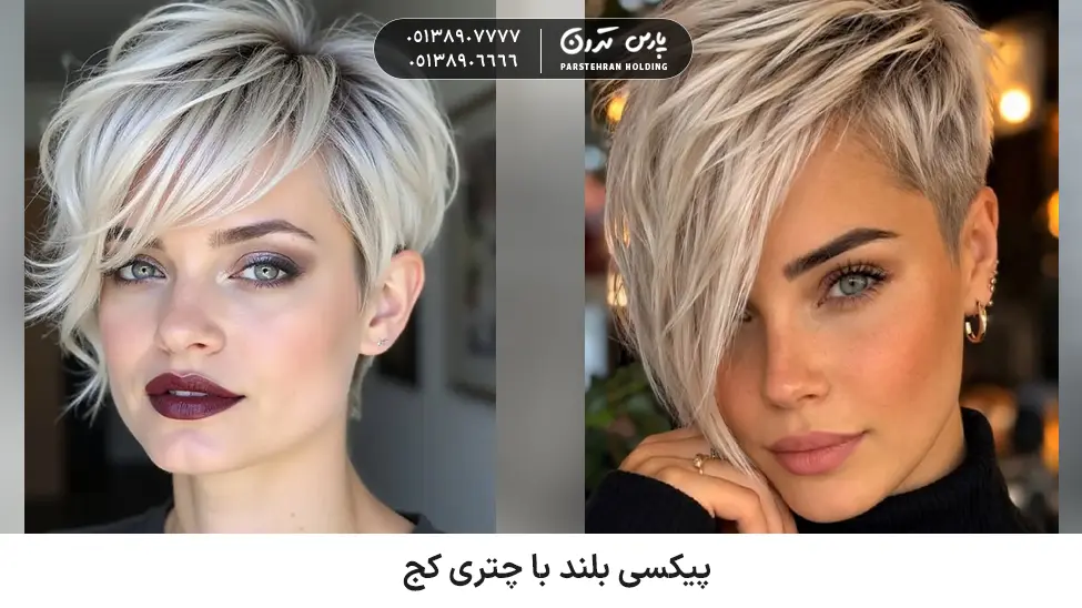 Long pixie with lopsided bangs for thick and fluffy hair پیکسی بلند با چتری کج